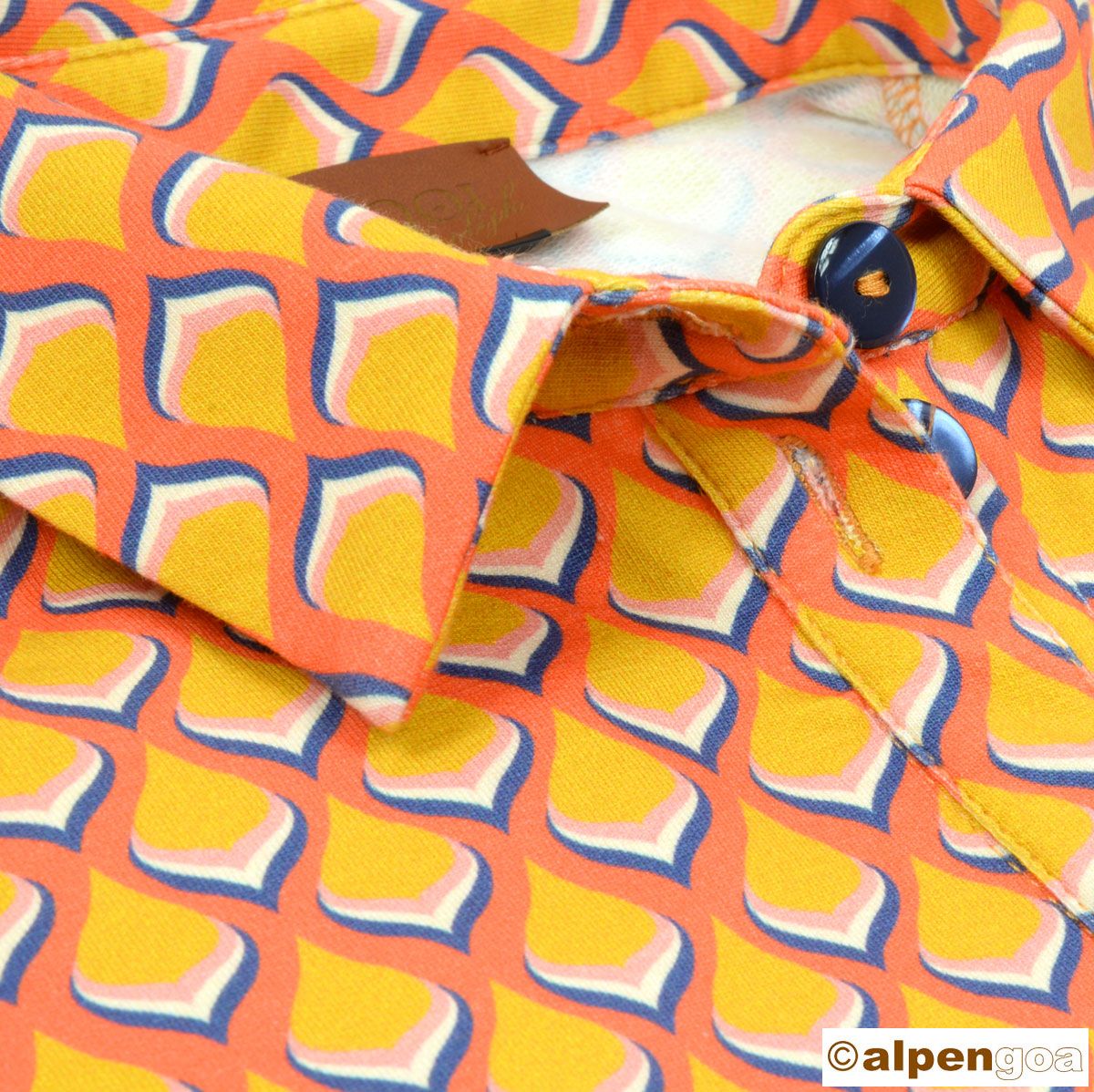 Maxikleid mit Kragen und Bindegürtel  Muster orange Detailbild